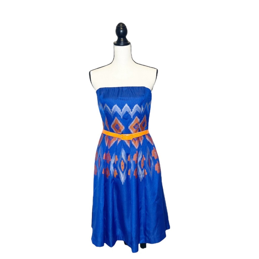 Eve Franco,Anthropology blue & orange strapless dress. Mini dress dark blue, SZ6